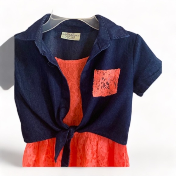 Coral Lace Dress with Denim Jacket Attached (Kids Medium 7/8) NWOT - Picture 3 of 4